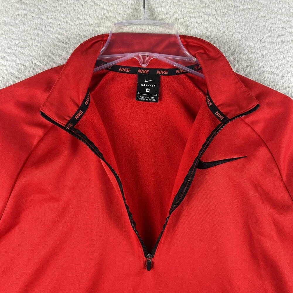 Nike Dri-FIT Fleece Shirt Mens Medium Red 1/4 Zip Mock Neck Running Top Athletic